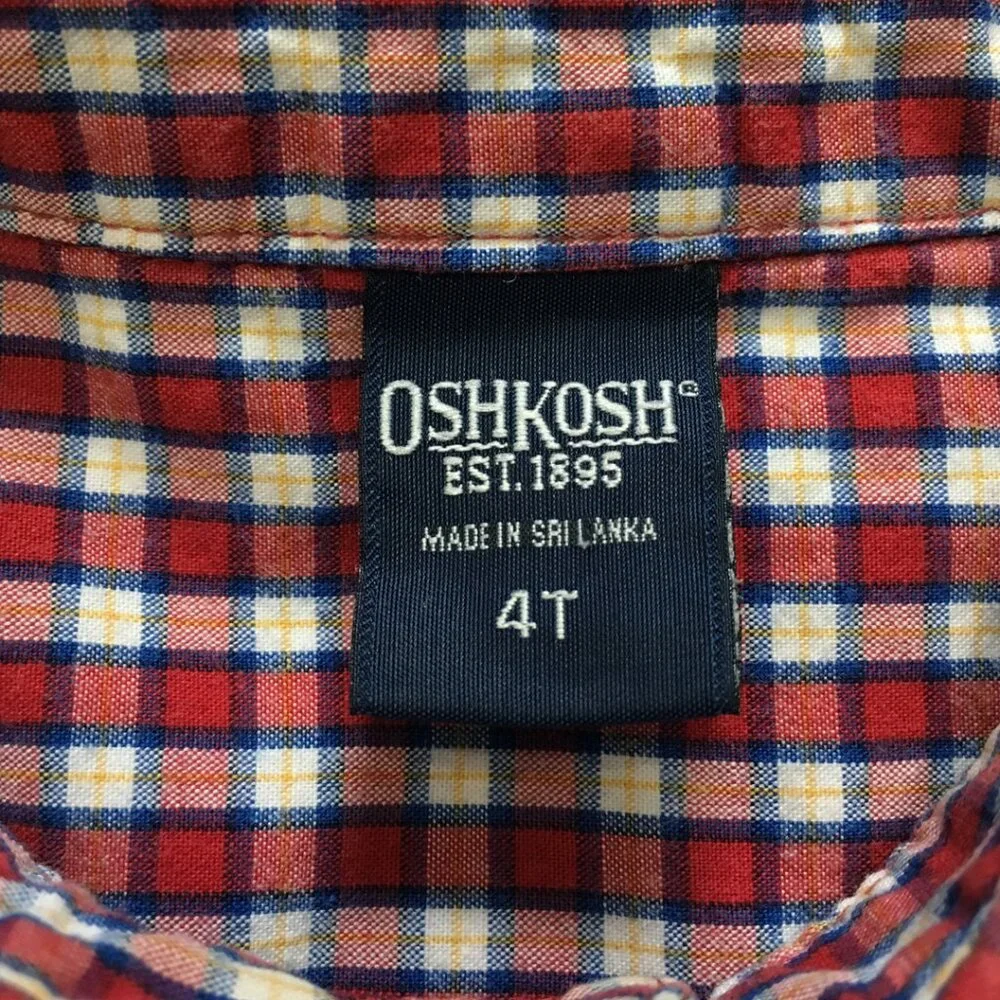 Oshkosh Boy's Red Plaid Long-sleeved Shirt Size 4T